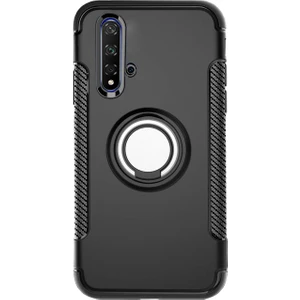 Huawei Honor 20 Yüzük Standlı Armor Silikon Kılıf - Siyah