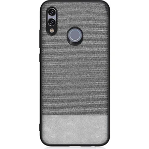 Huawei Honor 8X Fabrik Serisi Kumaş ve Deri Desen Kılıf - Gri