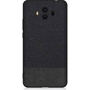 Huawei Mate 10 Fabrik Serisi Kumaş ve Deri Desen Kılıf - Siyah
