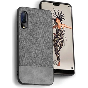 Huawei P20 Fabrik Serisi Kumaş ve Deri Desen Kılıf - Gri