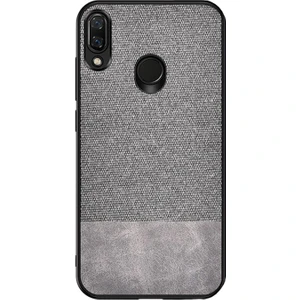 Huawei P20 Lite Fabrik Serisi Kumaş ve Deri Desen Kılıf - Gri