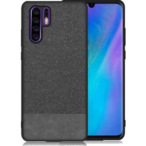 Huawei P30 Pro Fabrik Serisi Kumaş ve Deri Desen Kılıf - Siyah