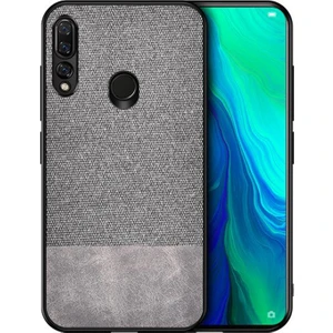 Huawei Y9 Prime 2019 Fabrik Serisi Kumaş ve Deri Desen Kılıf - Gri