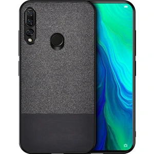 Huawei Y9 Prime 2019 Fabrik Serisi Kumaş ve Deri Desen Kılıf - Siyah