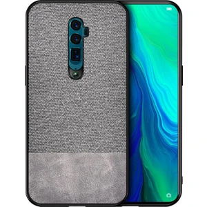 Oppo Reno 10x Zoom Fabrik Serisi Kumaş ve Deri Desen Kılıf - Gri