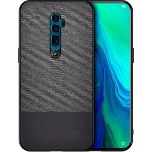 Oppo Reno 10x Zoom Fabrik Serisi Kumaş ve Deri Desen Kılıf - Siyah