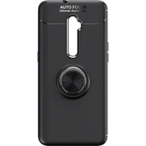 Oppo Reno 10x Zoom Focus Serisi Yüzük Standlı Silikon Kılıf - Siyah