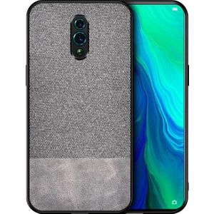 Oppo Reno Fabrik Serisi Kumaş ve Deri Desen Kılıf - Gri