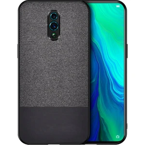 Oppo Reno Fabrik Serisi Kumaş ve Deri Desen Kılıf - Siyah
