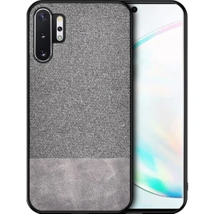 Samsung Galaxy Note 10 Plus Fabrik Serisi Kumaş ve Deri Desen Kılıf - Gri
