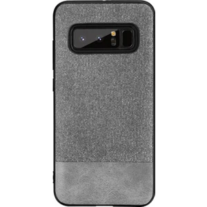 Samsung Galaxy Note 8 Fabrik Serisi Kumaş ve Deri Desen Kılıf - Gri