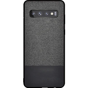 Samsung Galaxy S10 Fabrik Serisi Kumaş ve Deri Desen Kılıf - Siyah
