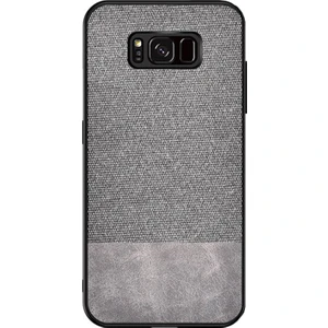Samsung Galaxy S8 Plus Fabrik Serisi Kumaş ve Deri Desen Kılıf - Gri