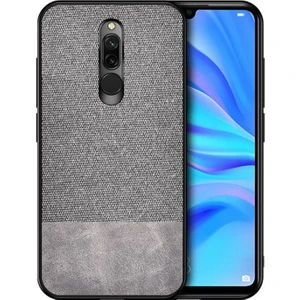 Xiaomi Redmi 8 Fabrik Serisi Kumaş ve Deri Desen Kılıf - Gri