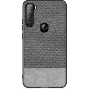 Xiaomi Redmi Note 8 Fabrik Serisi Kumaş ve Deri Desen Kılıf - Gri