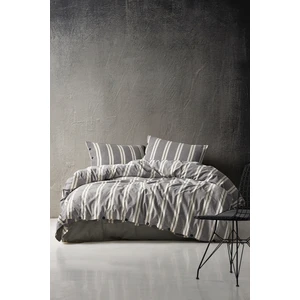 Heritage 100% Pamuklu Battal Boy Yıkamalı Iplik Boya Çizgili Nevresim Takımı Antrasit