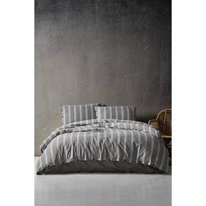 Luke Bold 100% Pamuklu Çift Kişilik Yıkamalı Iplik Boya Çizgili Nevresim Takımı Antrasit