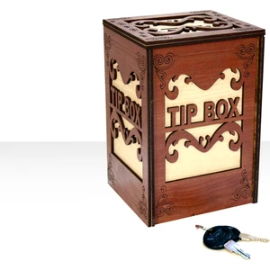 Kara Koç Ahşap Tip Box Bahşiş Kutusu Anahtarlı Kilitli