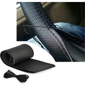 Fiat Egea Sedan 2010+ Dikme Direksiyon Kılıfı Delikli Mum İpli Siyah Dikişli