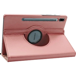 Samsung Galaxy Tab S6 10.6" T860 Kılıf 360 Rotating Stand Deri Rose Gold