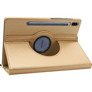 Samsung Galaxy Tab S6 10.6" T860 Kılıf 360 Rotating Stand Deri Gold