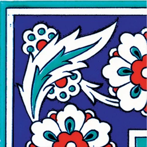 Armada Çini 10x10 cm KSK 8 İznik Çiçek Desenli Çini Bordür Köşe