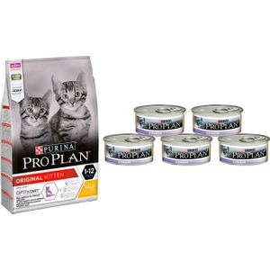 Proplan Kitten Junior Yavru Tavuklu Kedi Maması 1,5 kg + Proplan Yavru Konserve Kedi Maması 5 Adet