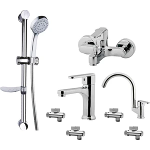 Sürgülü Duş ve Vega Banyo Lavabo Eviye Batarya Seti SH415-VG2840-VG1840-VG8640