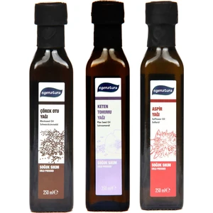 Çörek Otu Yağı 250 ml + Keten Tohumu Yağı 250 ml + Aspir Yağı 250 ml - Soğuk Sıkım & Cam Şişe
