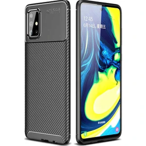 Case 4U Samsung Galaxy A51 Kılıf Rugged Armor Karbon Desenli Lüx Negro Silikon Arka Kapak + Cam Ekran Koruyucu Siyah