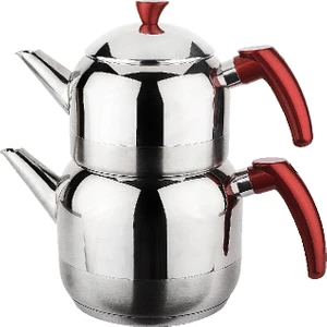 Kırmızı Athena Orta Boy Paslanmaz Çelik Çaydanlık Takımı 1100/1900 ml