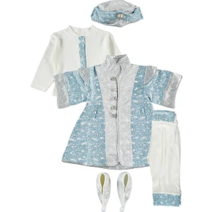 Ponpon Baby Erkek Bebek Mevlüt Takımı Şehzade Takımı, Mavi-Gümüş