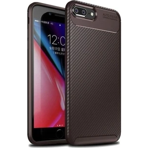 Tekno Grup Apple iPhone 7 Plus Kılıf Karbon Desenli Lux Negro Silikon + Tam Kaplayan Cam Ekran Koruyucu Kahverengi