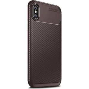 Tekno Grup Apple iPhone X - XS Kılıf Karbon Desenli Lux Negro Silikon + Tam Kaplayan 6D Nano Ekran Koruyucu Kahverengi