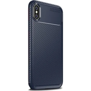 Tekno Grup Apple iPhone X - XS Kılıf Karbon Desenli Lux Negro Silikon + Tam Kaplayan 6D Nano Ekran Koruyucu Lacivert