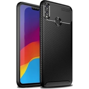 Tekno Grup Huawei Honor 8X Kılıf Karbon Desenli Lux Negro Silikon + Cam Ekran Koruyucu Siyah