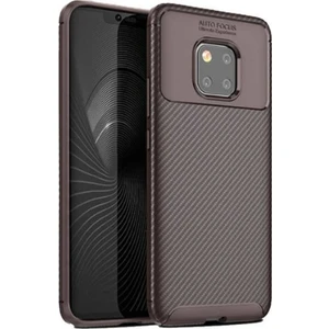 Tekno Grup Huawei Mate 20 Pro Kılıf Karbon Desenli Lux Negro Silikon + Tam Kaplayan 3D Cam Ekran Koruyucu Kahverengi