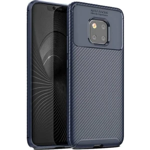 Tekno Grup Huawei Mate 20 Pro Kılıf Karbon Desenli Lux Negro Silikon + Tam Kaplayan 3D Cam Ekran Koruyucu Lacivert