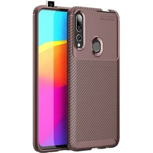 Tekno Grup Huawei Y9 Prime 2019 Kılıf Karbon Desenli Lux Negro Silikon Kahverengi