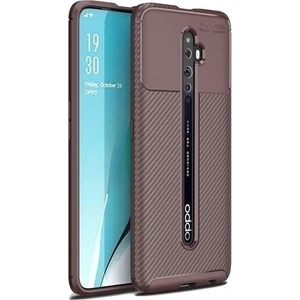 Tekno Grup Oppo Reno 2 Kılıf Karbon Desenli Lux Negro Silikon + Nano Ekran Koruyucu Kahverengi