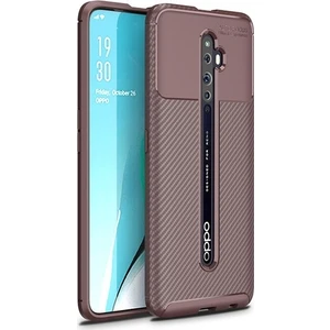 Tekno Grup Oppo Reno 2Z Kılıf Karbon Desenli Lux Negro Silikon + Tam Kaplayan 6D Nano Ekran Koruyucu Kahverengi