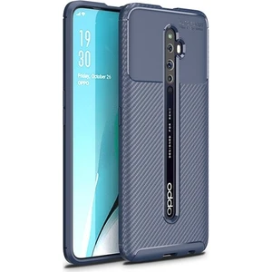 Tekno Grup Oppo Reno 2Z Kılıf Karbon Desenli Lux Negro Silikon + Tam Kaplayan 6D Nano Ekran Koruyucu Lacivert