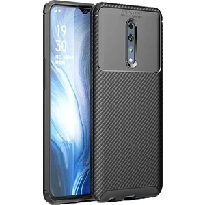 Tekno Grup Oppo Reno Z Kılıf Karbon Desenli Lux Negro Silikon + Cam Ekran Koruyucu Siyah