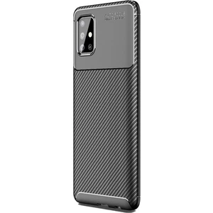 Tekno Grup Samsung Galaxy A51 Kılıf Karbon Desenli Lux Negro Silikon + Cam Ekran Koruyucu Siyah