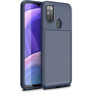 Tekno Grup Samsung Galaxy M30s Kılıf Karbon Desenli Lux Negro Silikon + Tam Kaplayan 6D Nano Ekran Koruyucu Lacivert