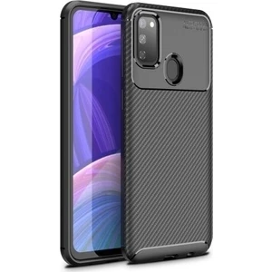 Tekno Grup Samsung Galaxy M30s Kılıf Karbon Desenli Lux Negro Silikon + Tam Kaplayan 6D Nano Ekran Koruyucu Siyah