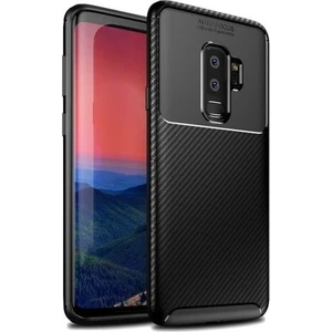 Tekno Grup Samsung Galaxy S9 Plus Kılıf Karbon Desenli Lux Negro Silikon + Tam Kaplayan 6D Nano Ekran Koruyucu Siyah