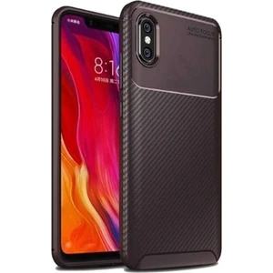Tekno Grup Xiaomi Mi 8 Pro Kılıf Karbon Desenli Lux Negro Silikon + Cam Ekran Koruyucu Kahverengi