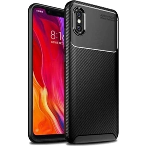 Tekno Grup Xiaomi Mi 8 Pro Kılıf Karbon Desenli Lux Negro Silikon + Cam Ekran Koruyucu Siyah