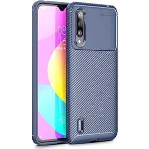 Tekno Grup Xiaomi Mi 9 Lite Kılıf Karbon Desenli Lux Negro Silikon + Cam Ekran Koruyucu Lacivert
